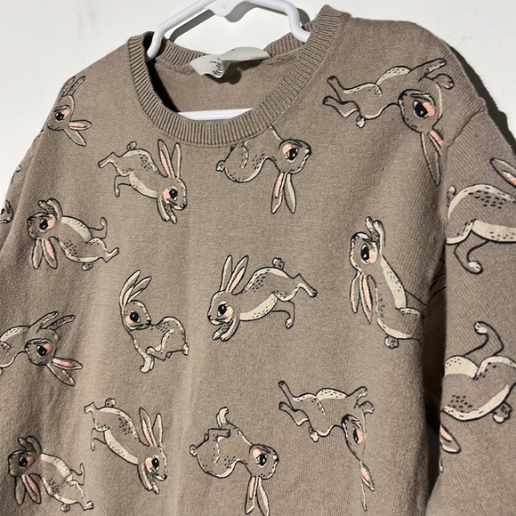 H&M Kid’s Beige Tan Bunny Rabbit Ribbed Detail Pullover Sweater Size 6X/7 - Picture 3 of 8